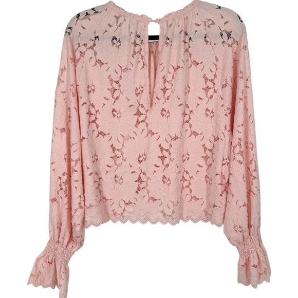 Free People Olivia Balloon Sleeve Floral Lace Blouse Top Pink‎ Boho Festival XS - Picture 6 of 16